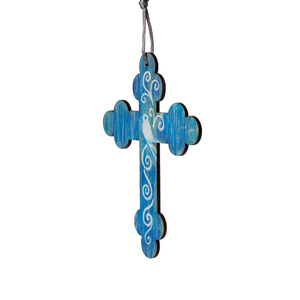 Ζωγραφιστός γαλάζιος σταυρός με περιστέρι - διακοσμητικά, σταυροί, για παιδιά, για ενήλικες, για μωρά - 2