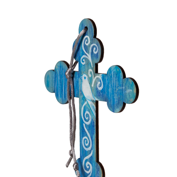 Ζωγραφιστός γαλάζιος σταυρός με περιστέρι - διακοσμητικά, σταυροί, για παιδιά, για ενήλικες, για μωρά - 3