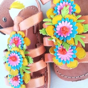 Blooming sandals - δέρμα, χρωματιστό, χειροποίητα, boho, για παιδιά - 3