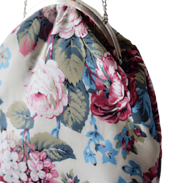 "Avril" Ρομαντική τσάντα με μεταλλικό πλαίσιο - ύφασμα, vintage, clutch, χιαστί, κουμπί, romantic, βραδινές, μικρές, φθηνές - 2