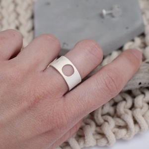 Ανοιχτό δαχτυλίδι με κύκλο ασήμι 925 - ασήμι, γεωμετρικά σχέδια, boho, boho, μεγάλα, αυξομειούμενα