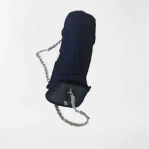 Τσάντα πλεκτή χειροποίητη χρώμα μπλε με ασημένια στοιχεία και δέρμα - δέρμα, ώμου, πλεκτές τσάντες, μικρές - 2