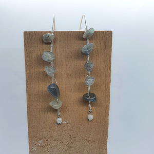 Σκουλαρίκια από σύρμα και λαμπραδορίτη - ημιπολύτιμες πέτρες, επάργυρα, κρεμαστά - 2