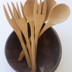Οικολογικό, χειροποίητο σετ πιρούνι και κουτάλι bamboo - ξύλο, είδη σερβιρίσματος - 4