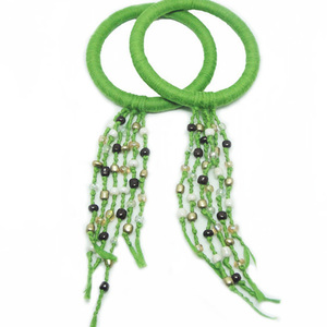 Σκουλαρίκια μεγάλοι κρίκοι πράσινοι με χάντρες - statement, ιδιαίτερο, χειροποίητα, μακριά, κρεμαστά, μεγάλα, μεγάλα σκουλαρίκια