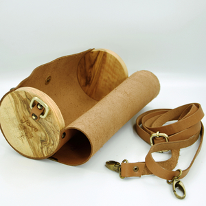 Δερμάτινη καφέ τσάντα βαρελάκι με ξύλο ελιάς - δέρμα, ξύλο, χειρός, βραδινές, μικρές - 2