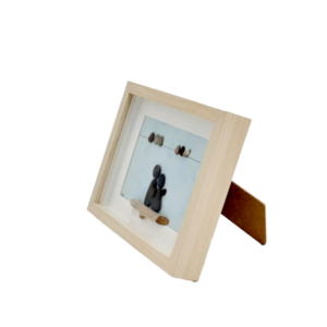 Κορνίζα ξύλινη επιτραπέζια με παράσταση από βότσαλα, ζευγάρι/πουλάκια (20x15x3cm) - χειροποίητα, δώρα επετείου, δώρα γενεθλίων, ιδεά για δώρο, αγ. βαλεντίνου - 2