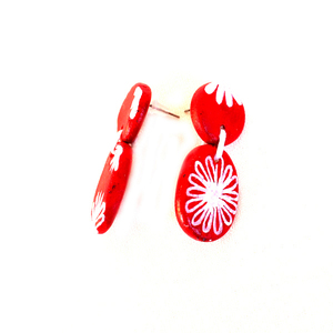 Σκουλαρίκια Κεραμικά, Κόκκινα - ζωγραφισμένα στο χέρι, πηλός, χειροποίητα, μικρά, κρεμαστά - 3