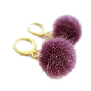 Cute Magic Purple Σκουλαρίκια πομ πον 16mm μωβ - επιχρυσωμένα, pom pom, κρίκοι