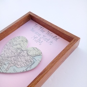 Κορνίζα Καδράκι με Ξύλινη Καρδιά Χάρτης ♥ Μαμά - πίνακες & κάδρα, καρδιά, μαμά - 3