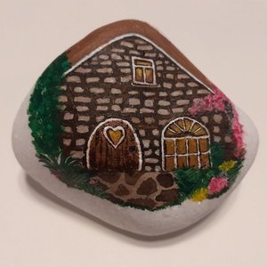Σπίτι στο χωριό, Ζωγραφισμένο σε πέτρα θαλάσσης - πέτρα, διακοσμητικές πέτρες
