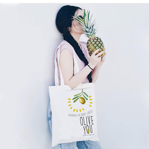 "Olive you" tote bag | Υφασμάτινη τσάντα, 100% cotton - ύφασμα, ώμου, μεγάλες, all day, tote, πάνινες τσάντες, φθηνές - 4