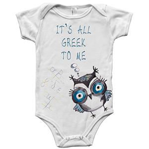 "It's all Greek to me" | Φορμάκι μωρού/ παιδικό μπλουζάκι - κορίτσι, αγόρι, δώρο, κουκουβάγια, 0-3 μηνών, βρεφικά ρούχα