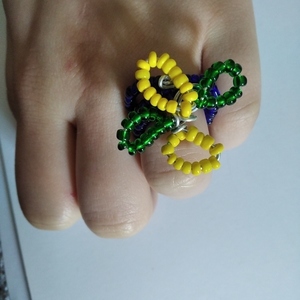 Χειροποίητο δαχτυλίδι με σύρμα και χάντρες - χάντρες, σταθερά, λουλουδάτο, φθηνά - 2
