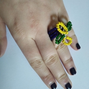 Χειροποίητο δαχτυλίδι με σύρμα και χάντρες - χάντρες, σταθερά, λουλουδάτο, φθηνά - 4