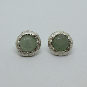 Silver handmade stud earrings with Aventurine stone - ασήμι, καρφωτά, boho