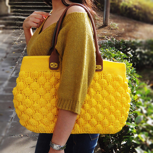 Τσάντα ώμου κίτρινη Bubbles - ώμου, πλεκτές τσάντες, μικρές - 2
