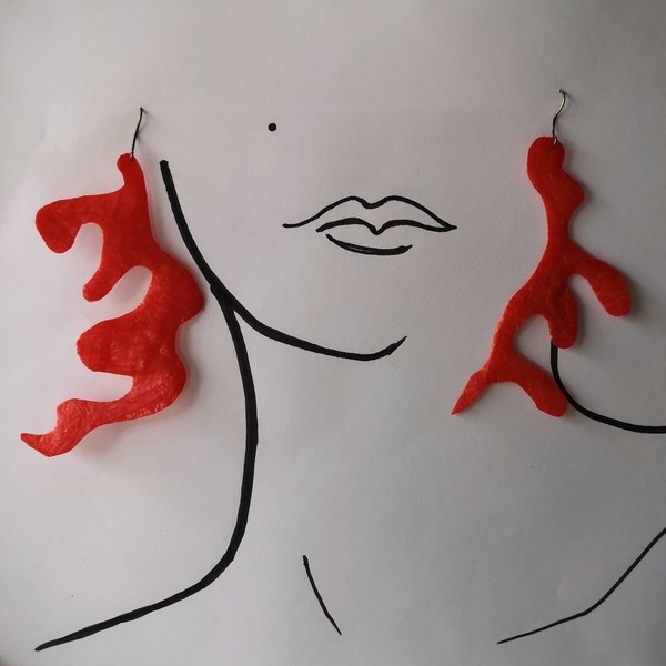 Θεατρικά καινοτόμα σκουλαρίκια_κόκκινα - μακριά, ελαφρύ, κρεμαστά, μεγάλα σκουλαρίκια - 2