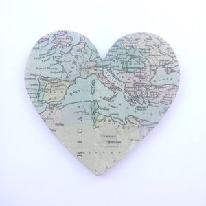 Καδράκι ξύλινο με καρδιά χάρτης 15 x 15 Υ x 3,70 cm ξύλο - πίνακες & κάδρα, καρδιά, μαμά - 3