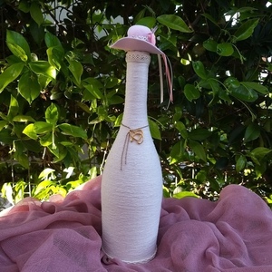 Διακοσμητική μπουκάλα με ροζ καπέλο - διακοσμητικά μπουκάλια - 5