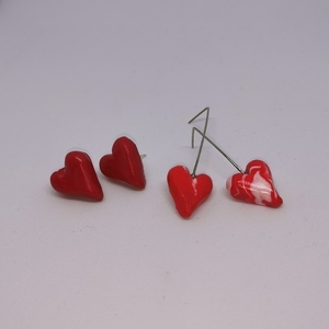 Σκουλαρίκια "καρδιά" από πηλό / polymer clay "hearts" ring - καρδιά, πηλός, μέταλλο, χειροποίητα, καρφωτά - 2