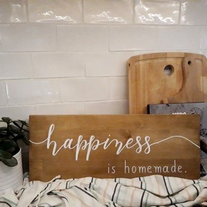 "Happiness is homemade" - Ξύλινη πινακίδα 20 ×50 εκ. για την είσοδο / την τραπεζαρία / το καθιστικό - πίνακες & κάδρα, χειροποίητα, ξύλινα διακοσμητικά τοίχου - 3