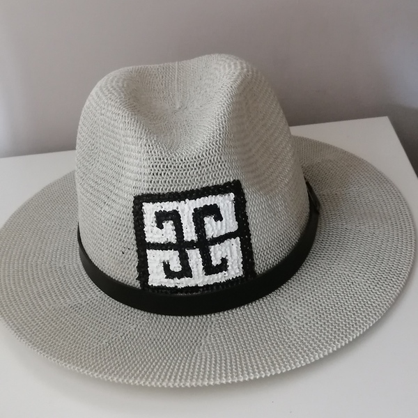 Καπέλο στυλ Panama ζωγραφισμένο - ψάθινα - 2