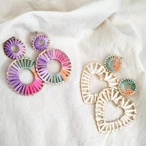 Rafia σκουλαρίκια χρωματιστά - επιχρυσωμένα, ορείχαλκος, μακριά, κρεμαστά, μεγάλα