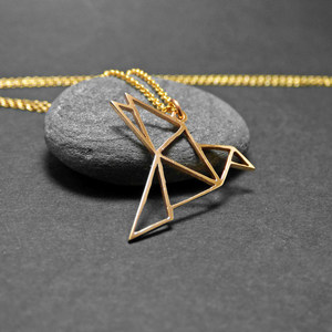 " Origami Free Bird Necklace " - Χειροποίητο επίχρυσο-επάργυρο μενταγιόν με πουλί Origami! - επιχρυσωμένα, πουλάκια, κοντά, πουλάκι, φθηνά, μενταγιόν - 2