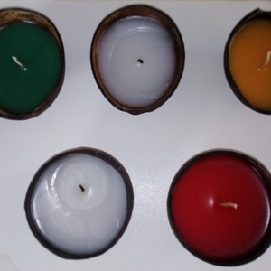 Χειροποίητο κερί σε φυσικό φλοιό καρύδας - δώρο, διακόσμηση, μπολ, αρωματικά κεριά - 3