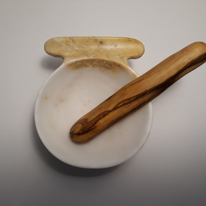 Μαρμάρινο γουδί με γουδοχέρι απο ξύλο ελιάς - ξύλο, χειροποίητα, είδη σερβιρίσματος - 4
