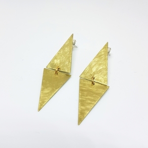 Σκουλαρίκια με τρίγωνα - ασήμι, γεωμετρικά σχέδια, μπρούντζος, κρεμαστά - 2