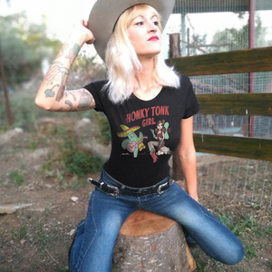 Honky Tonk girl pinup western 50's retro cowgirl t-shirt - κάκτος - 3