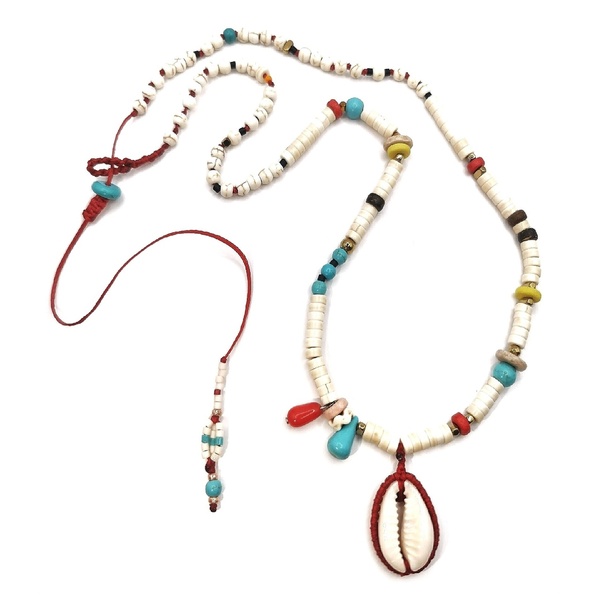 ALoha necklace, κολιε με κοχύλι και χαολίτη - ημιπολύτιμες πέτρες, κοχύλι, χάντρες, boho - 2
