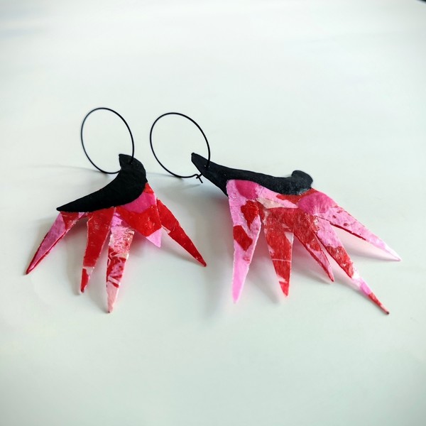 Θεατρικά καινοτόμα σκουλαρίκια_κόκκινα-ροζ - μακριά, ελαφρύ, κρεμαστά, μεγάλα σκουλαρίκια