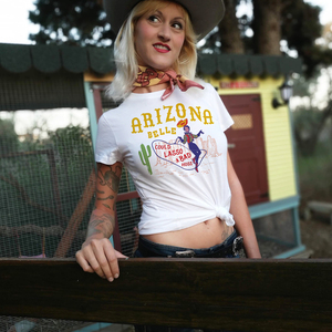 Arizona, cowgirl, pinup wild west vintage retro t-shirt με λάσο και κάκτους. - 2