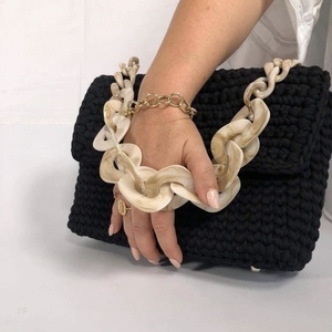 Chanel πλεκτή τσάντα με κοκκάλινο χερούλι - clutch, crochet, πλεκτές τσάντες, μικρές - 3