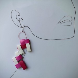Σύνθεση με τετράγωνα_ροζ-λευκά σκουλαρίκια - μακριά, κρεμαστά, μεγάλα σκουλαρίκια - 5