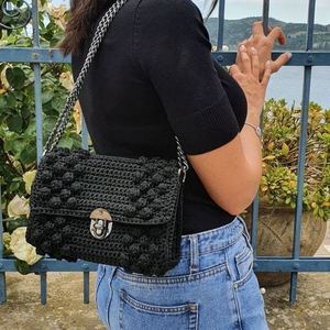 Black Bubble Bag - χιαστί, crochet, πλεκτή, μικρές