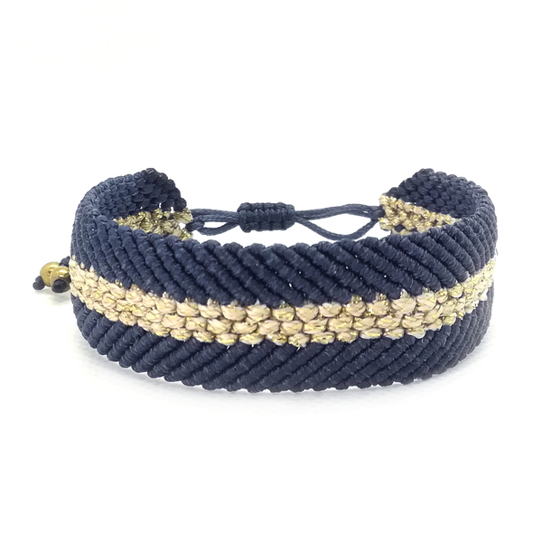Blue - gold bracelet - ιδιαίτερο, αιματίτης, μακραμέ, αυξομειούμενα