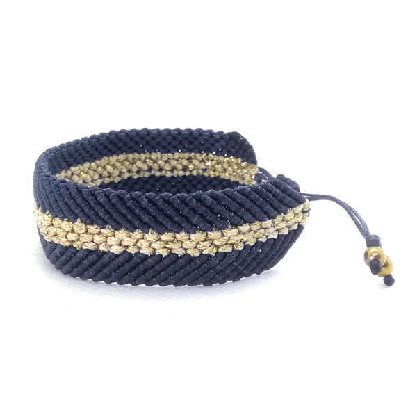 Blue - gold bracelet - ιδιαίτερο, αιματίτης, μακραμέ, αυξομειούμενα - 2