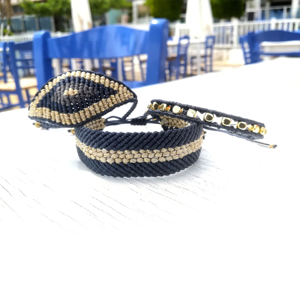 Blue - gold bracelet - ιδιαίτερο, αιματίτης, μακραμέ, αυξομειούμενα - 5
