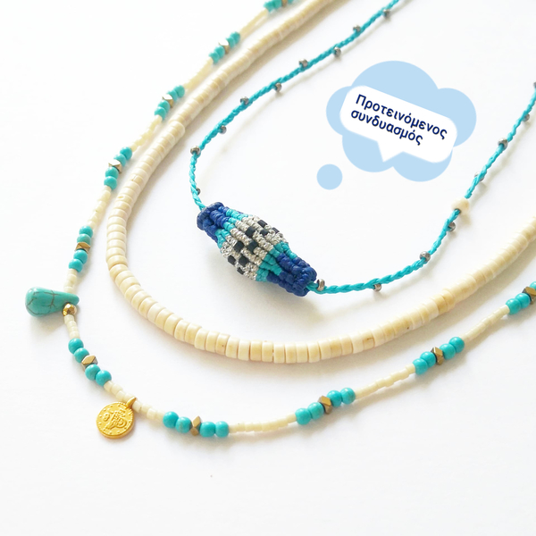 Maui necklace, κολιε με χαολίτη, αιματίτη,χάντρες & φλουρί - χαολίτης, φλουρί, χάντρες, κοντά, boho, seed beads, φθηνά - 4