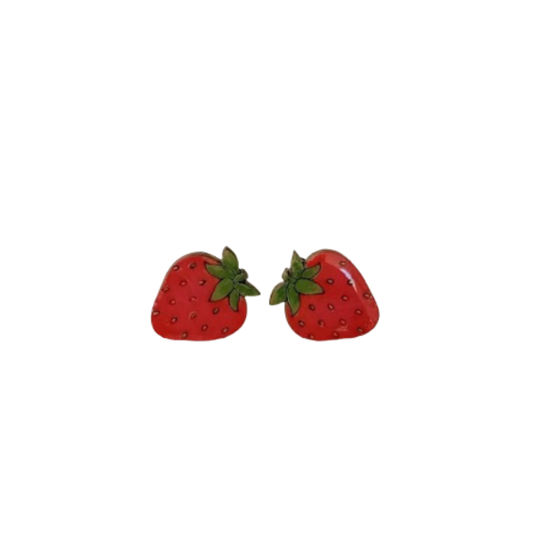 Stud earrings “Strawberry”. - ξύλο, γυαλί, ζωγραφισμένα στο χέρι, λουλούδι, λουλούδι, καρφωτά, μικρά