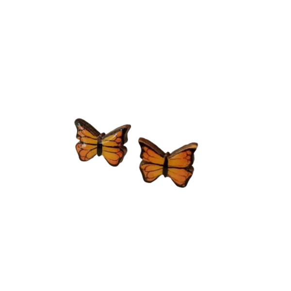 Stud earrings “Mini Butterfly”. - ξύλο, γυαλί, ζωγραφισμένα στο χέρι, καρφωτά, μικρά - 4