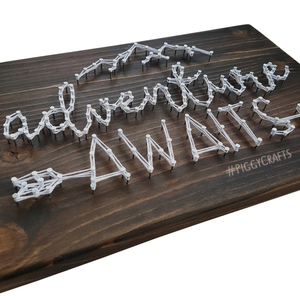 Ξύλινο κάδρο με καρφιά & κλωστές "Adventure Awaits" 30x20cm - ξύλο, αγόρι, παιδικοί πίνακες - 4