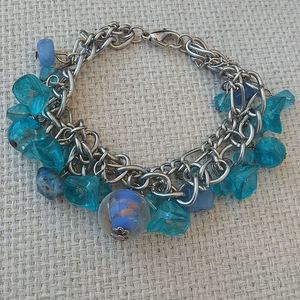 βραχιόλι charms γαλάζιο με γυάλινες χάντρες μουράνο - γυαλί, charms, χάντρες, ethnic, σταθερά - 2