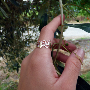 " Κλήμα " - Χειροποίητο επίχρυσο - επάργυρο δαχτυλίδι σε σχήμα δαντέλας με φύλλα και λουλούδια...! - δαντέλα, επιχρυσωμένα, επάργυρα, boho, boho, μεγάλα, αυξομειούμενα - 4