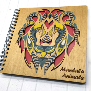 Ξύλινο βιβλίο ζωγραφικής με 70+ σχέδια Μάνταλα (Αnimals) για χρωματισμό (25cm x 25cm) - δώρα γενεθλίων, δώρα για γυναίκες