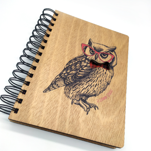 Ξύλινο Σημειωματάριο Κουκουβάγια (Wooden Notebook Owl) 14,5cm x 20cm - ξύλο, δώρο, χειροποίητα, δώρα γενεθλίων, τετράδια & σημειωματάρια - 3